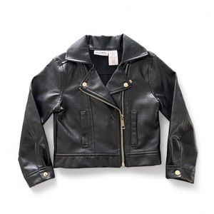 NWOT Girls Fashion PU Leather Motorcycle Jacket, Black, Sz:5
